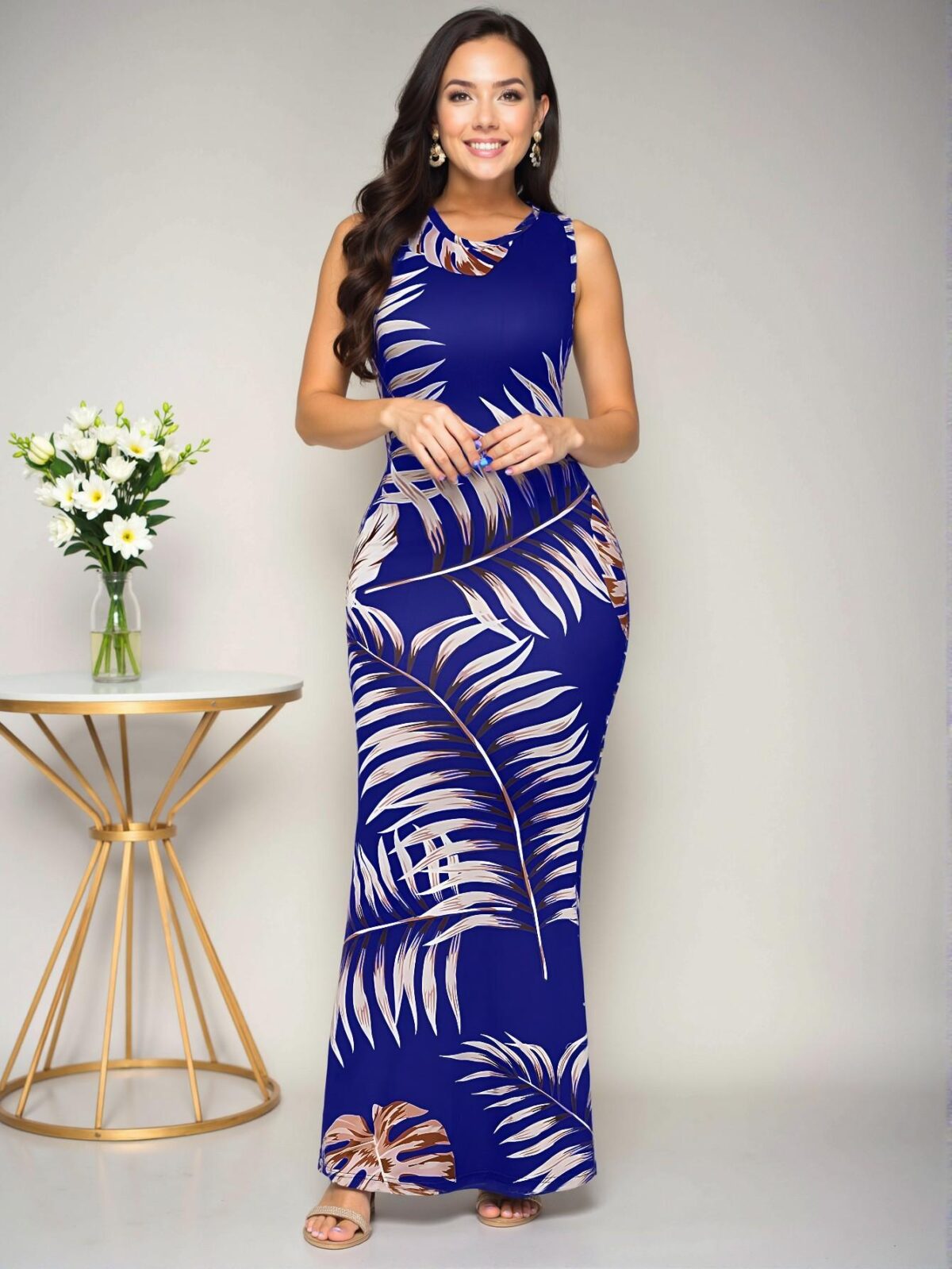 Elegant Royal Blue Tropical Print Mermaid Vacation Dress for Spring and Summer - Chic, Classy and Trendy Fashion Style to Dress to Impress - Image 5