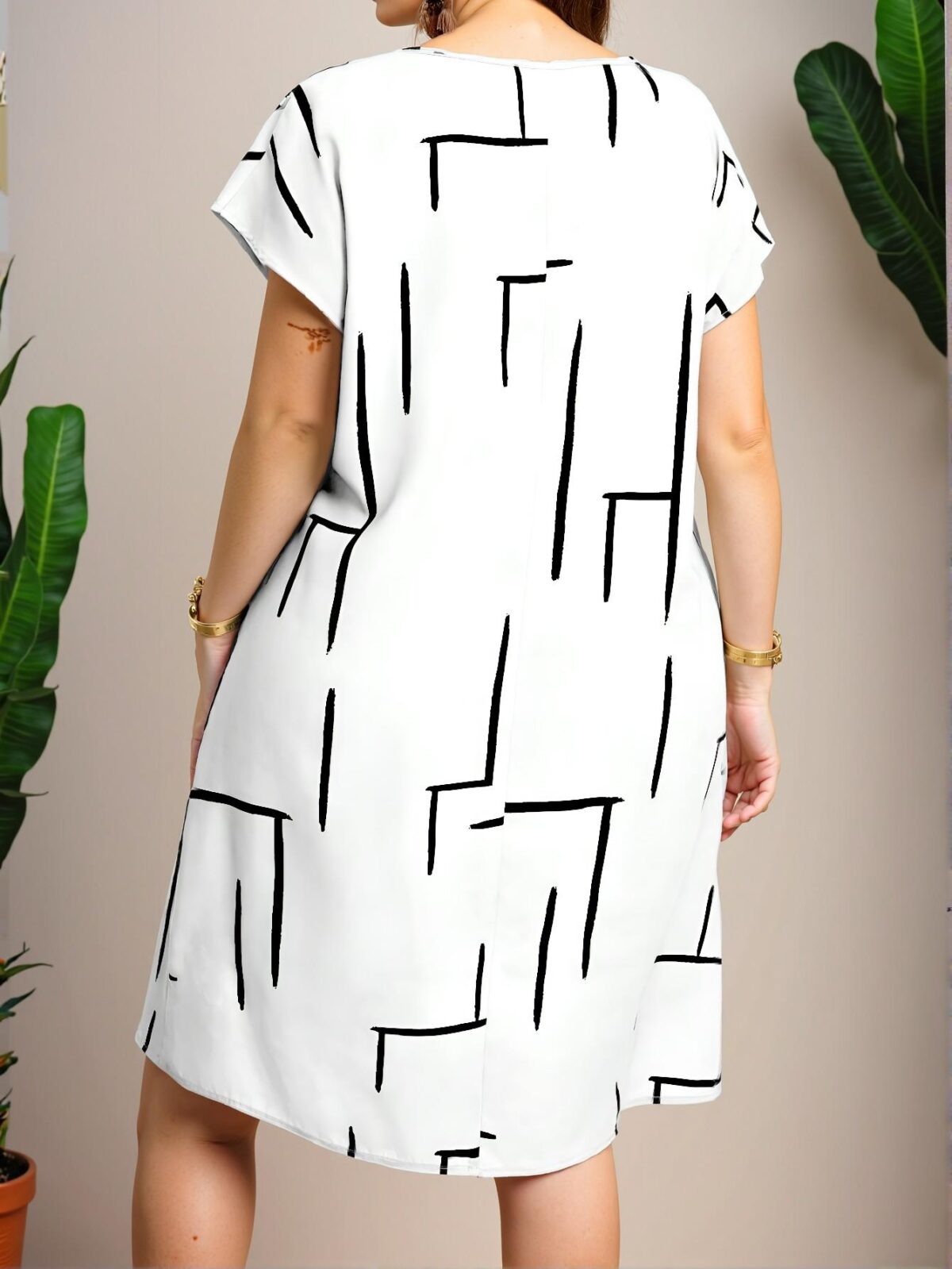 Elegant White Casual Mini Dress for Spring and Summer with Unique Graphic Print, Chic, Classy and Trendy Fashion Style to Dress to Impress - Image 2