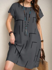 Elegant Grey Casual Batwing Sleeve Allover Print Mini Dress for Spring and Summer - Chic, Classy and Trendy Fashion Style to Dress to Impress
