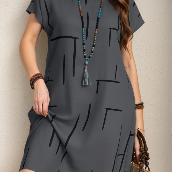 Elegant Grey Casual Batwing Sleeve Allover Print Mini Dress for Spring and Summer - Chic, Classy and Trendy Fashion Style to Dress to Impress