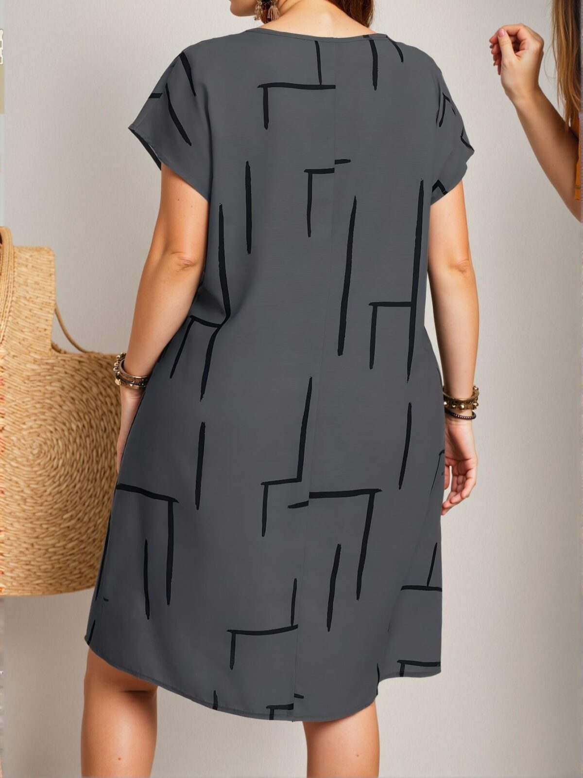 Elegant Grey Casual Batwing Sleeve Allover Print Mini Dress for Spring and Summer - Chic, Classy and Trendy Fashion Style to Dress to Impress - Image 2