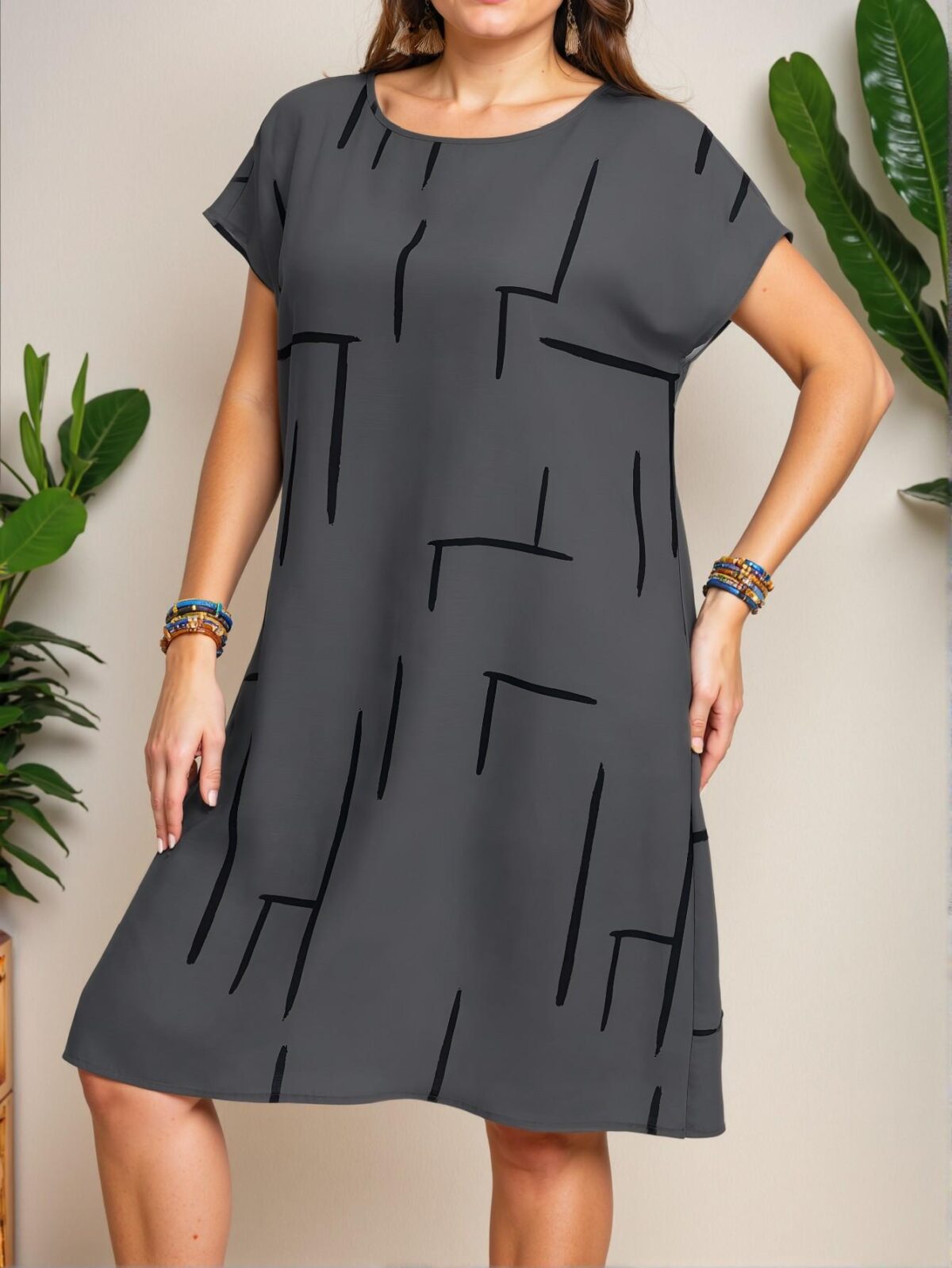 Elegant Grey Casual Batwing Sleeve Allover Print Mini Dress for Spring and Summer - Chic, Classy and Trendy Fashion Style to Dress to Impress - Image 4