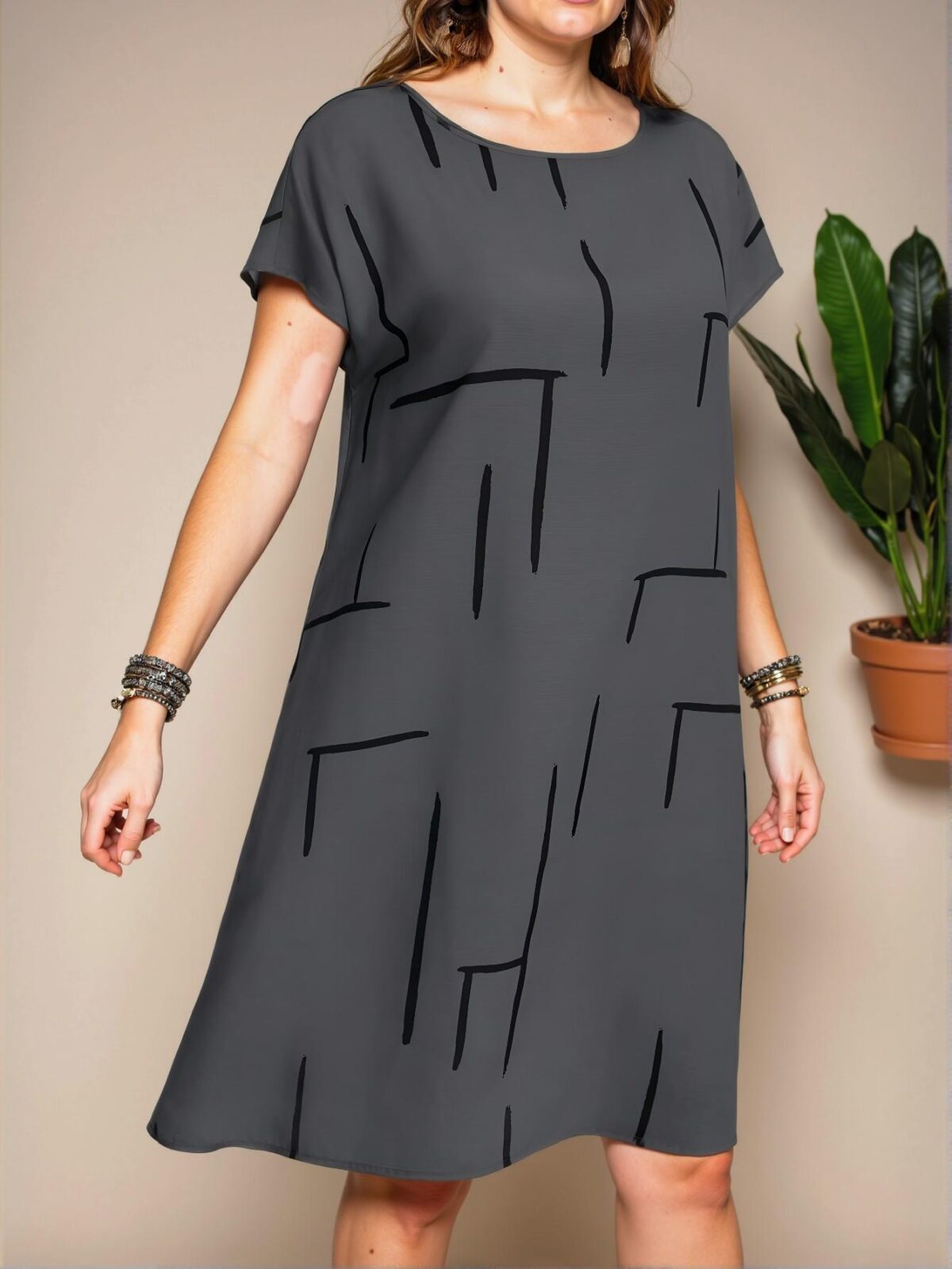 Elegant Grey Casual Batwing Sleeve Allover Print Mini Dress for Spring and Summer - Chic, Classy and Trendy Fashion Style to Dress to Impress - Image 5