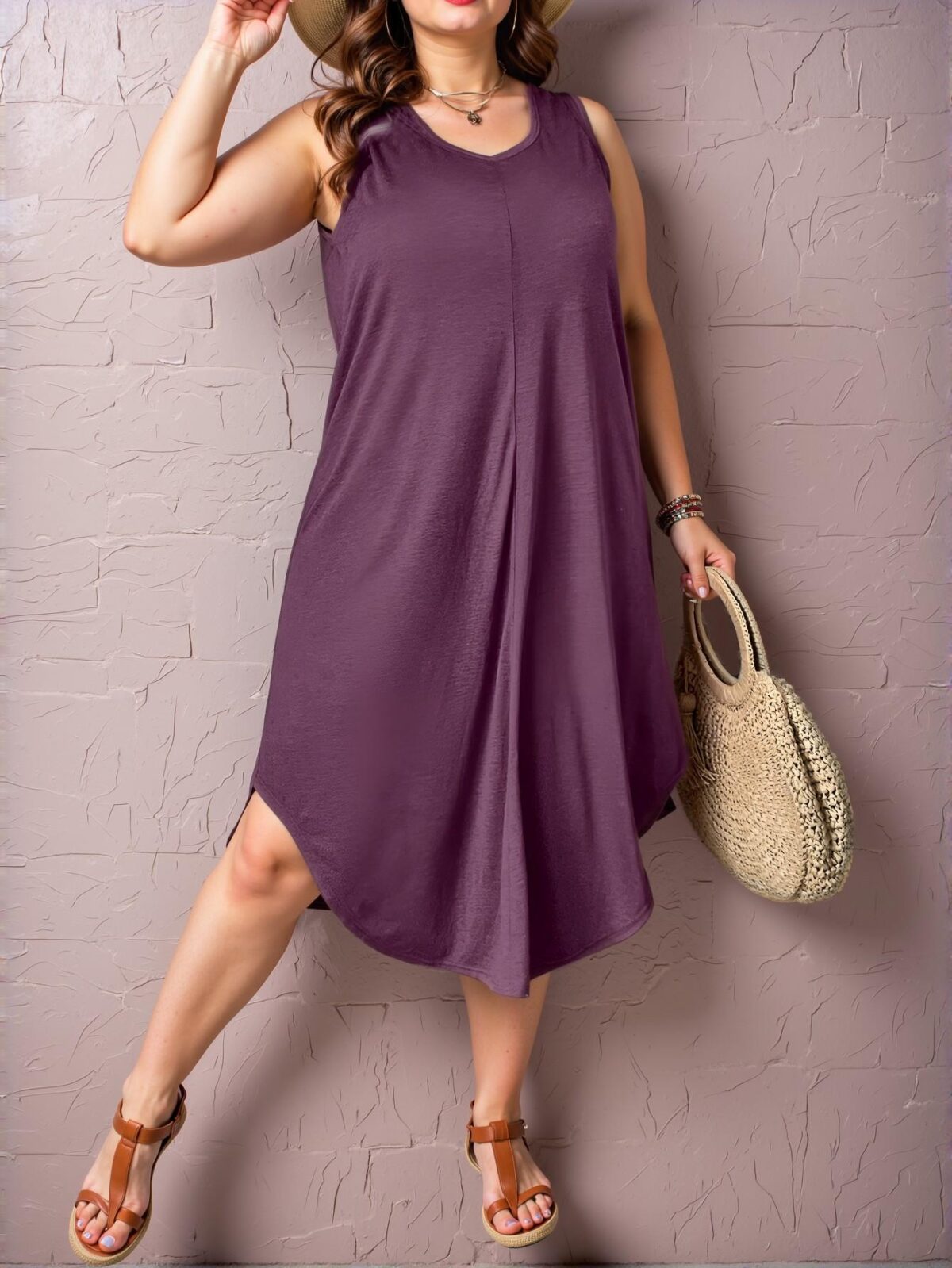 Elegant Purple Relaxed Curved Hem Sleeveless Tank Dress for Spring and Summer: Chic, Classy and Trendy Fashion Style to Dress to Impress - Image 5