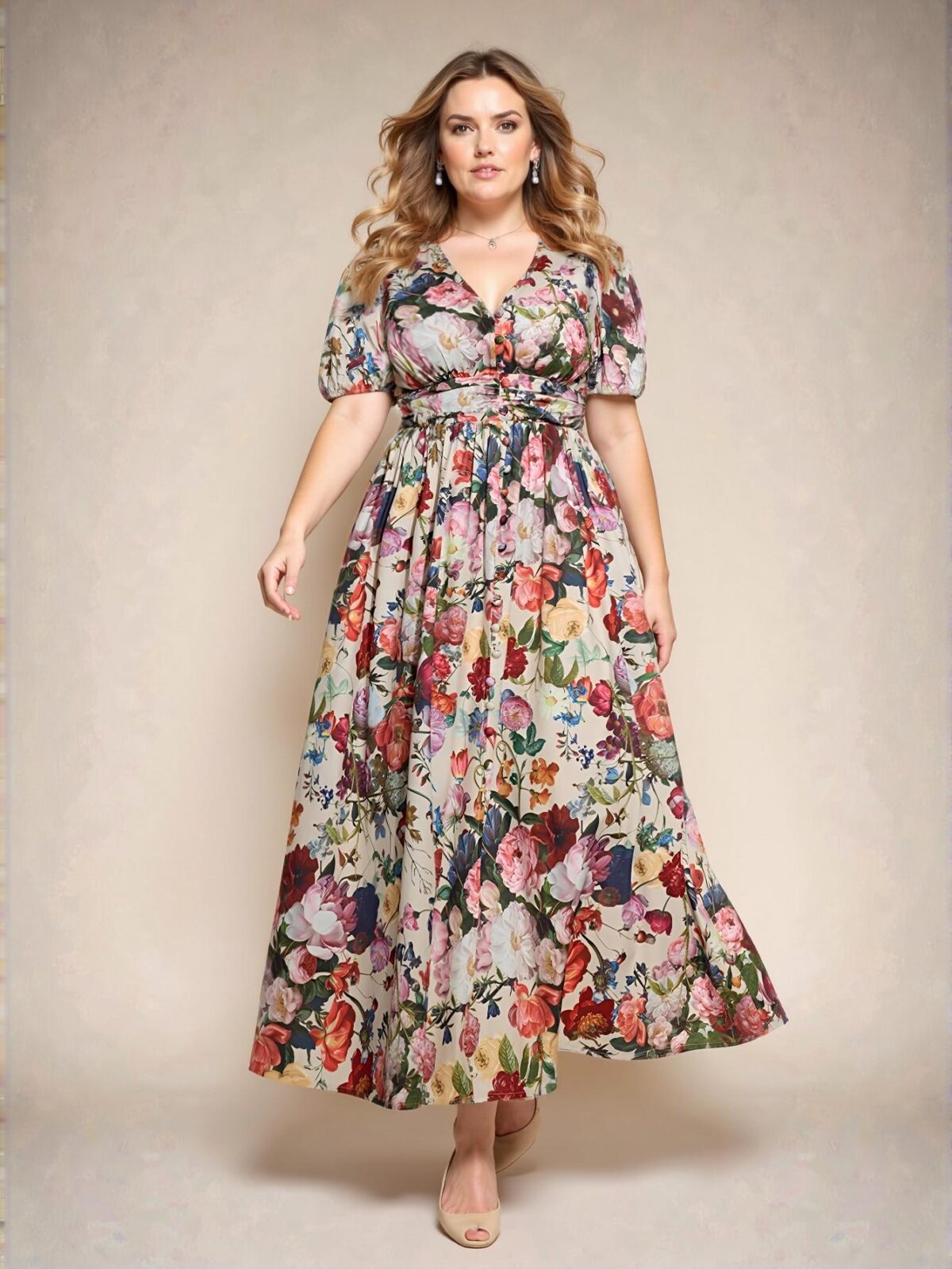 Elegant Multicolor Bohemian Floral Print A-Line Dress with Puff Sleeves and Ruffled Hem – Chic, Classy and Trendy Fashion Style to Dress to Impress