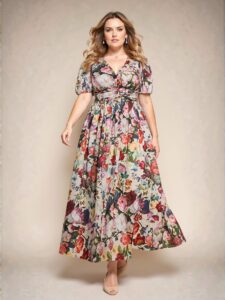 Elegant Multicolor Bohemian Floral Print A-Line Dress with Puff Sleeves and Ruffled Hem – Chic, Classy and Trendy Fashion Style to Dress to Impress