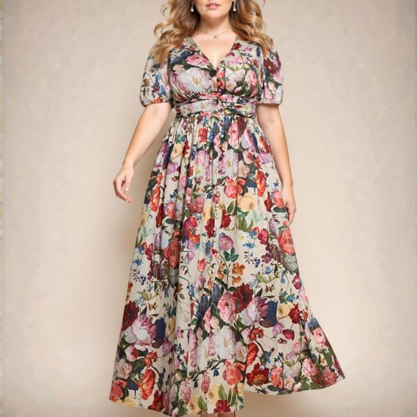 Elegant Multicolor Bohemian Floral Print A-Line Dress with Puff Sleeves and Ruffled Hem – Chic, Classy and Trendy Fashion Style to Dress to Impress