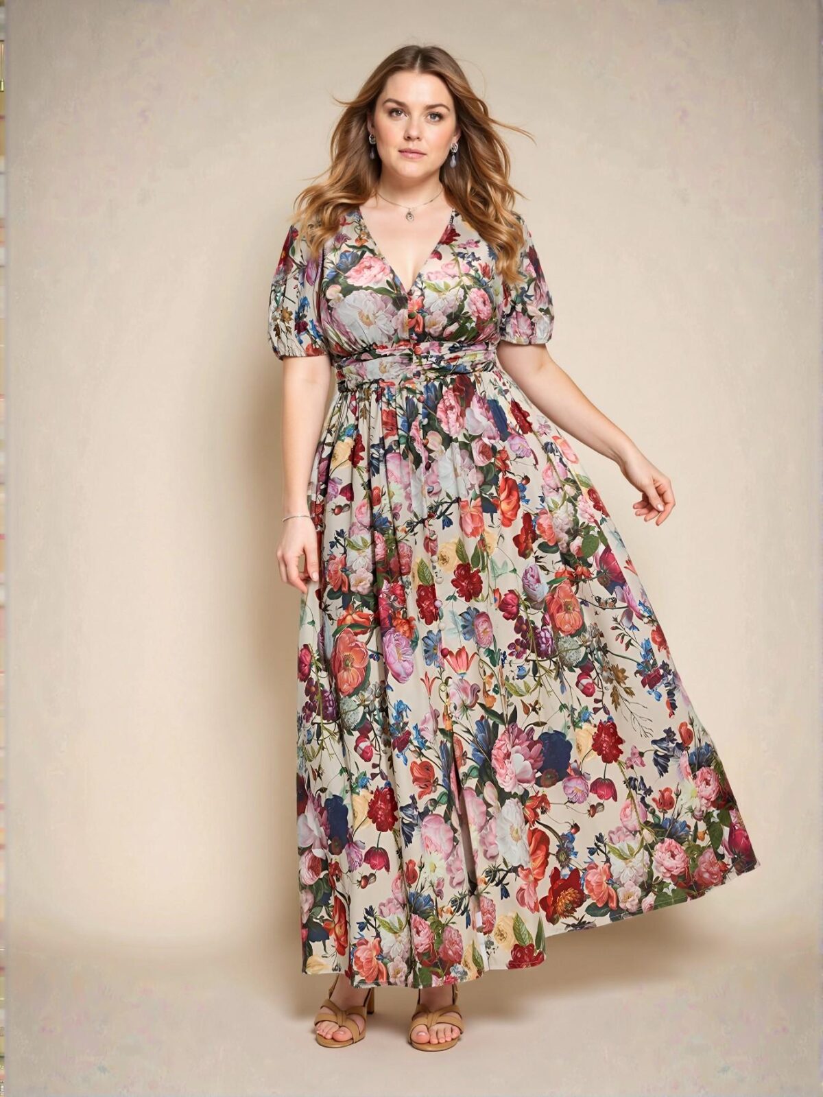 Elegant Multicolor Bohemian Floral Print A-Line Dress with Puff Sleeves and Ruffled Hem – Chic, Classy and Trendy Fashion Style to Dress to Impress - Image 3