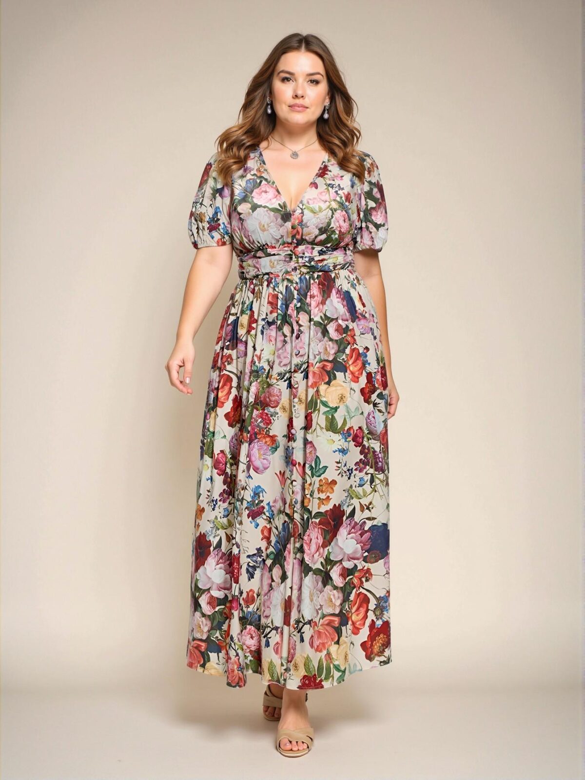 Elegant Multicolor Bohemian Floral Print A-Line Dress with Puff Sleeves and Ruffled Hem – Chic, Classy and Trendy Fashion Style to Dress to Impress - Image 5
