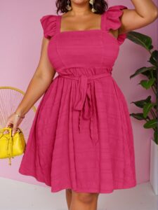 Elegant "Hot Pink" Chic Mini Dress with Ruffle and Tie Waist for Spring and Summer Festivals, Country Concerts, and Casual Outings - Chic, Classy and Trendy Fashion Style to Dress to Impress