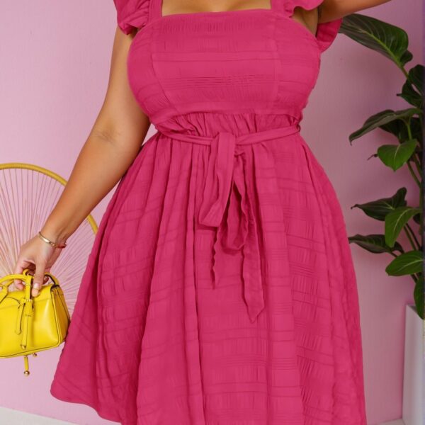 Elegant "Hot Pink" Chic Mini Dress with Ruffle and Tie Waist for Spring and Summer Festivals, Country Concerts, and Casual Outings - Chic, Classy and Trendy Fashion Style to Dress to Impress