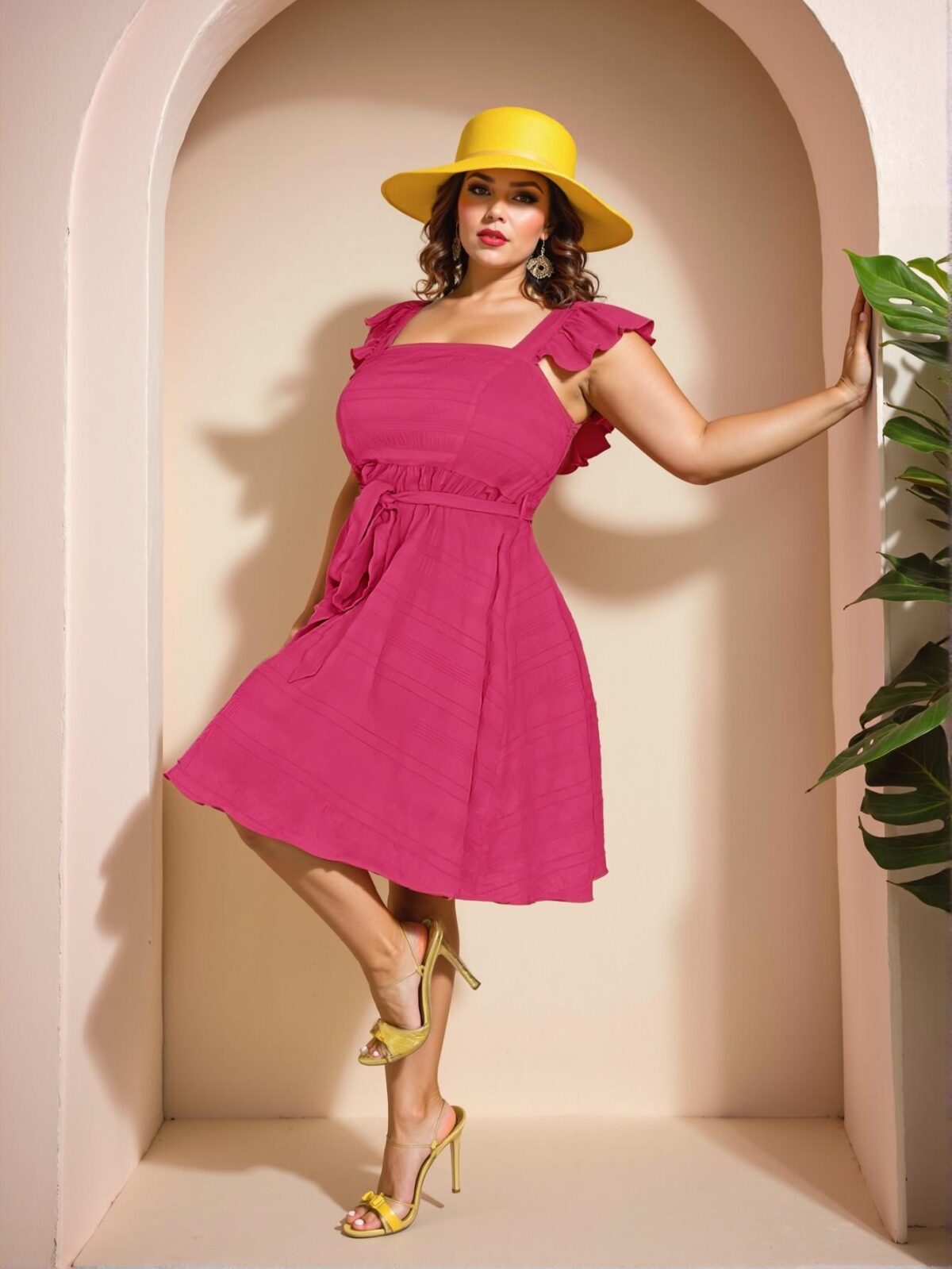 Elegant "Hot Pink" Chic Mini Dress with Ruffle and Tie Waist for Spring and Summer Festivals, Country Concerts, and Casual Outings - Chic, Classy and Trendy Fashion Style to Dress to Impress - Image 4