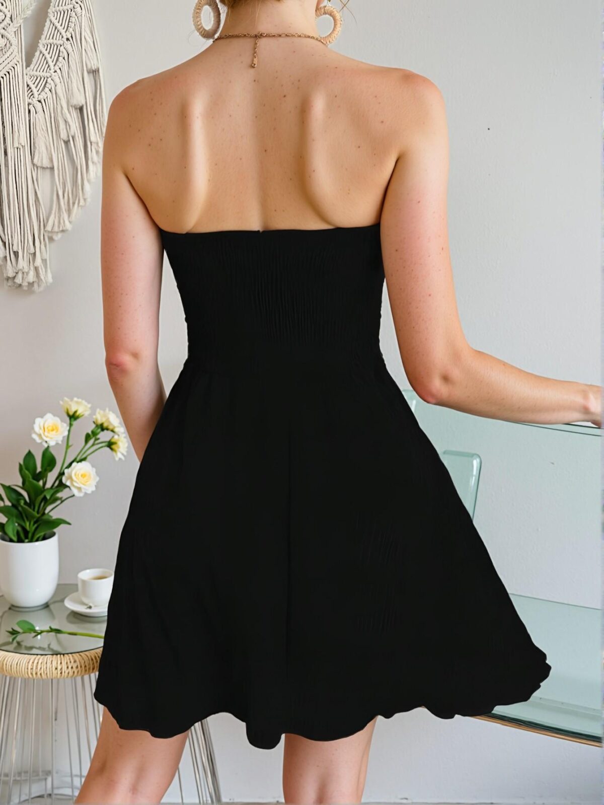 Elegant Black Effortless Strapless Flared Summer Dress for Vacations and Beach Getaways - Chic, Classy and Trendy Fashion Style to Dress to Impress. - Image 2