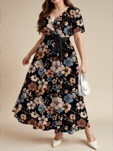 Elegant Multicolor Vintage Floral Loose Fit Boho Dress Perfect for Spring/Summer Chic, Classy and Trendy Fashion Style to Dress to Impress