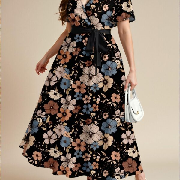 Elegant Multicolor Vintage Floral Loose Fit Boho Dress Perfect for Spring/Summer Chic, Classy and Trendy Fashion Style to Dress to Impress