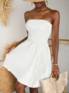 Elegant White Strapless Ruched A-Line Beach Dress for Spring and Summer - Chic, Classy and Trendy Fashion Style to Dress to Impress