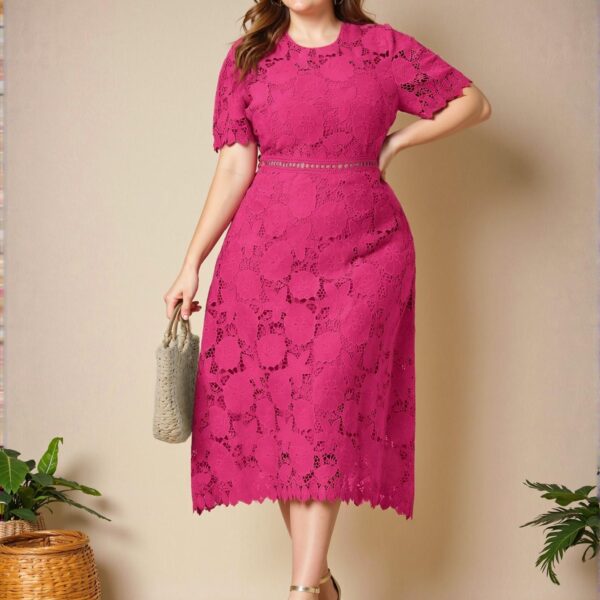 Elegant Hot Pink Flared A-Line Dress with Contrast Lace Waist Design for Summer Wedding Guests and Spring Events - Chic, Classy and Trendy Fashion Style to Dress to Impress