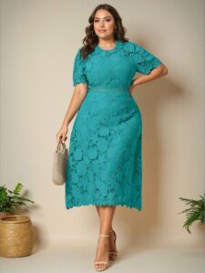 Elegant Teal Blue Graceful Lace Waist Cinched Maxi Dress Perfect for Summer Wedding Guests - Chic, Classy and Trendy Fashion Style to Dress to Impress