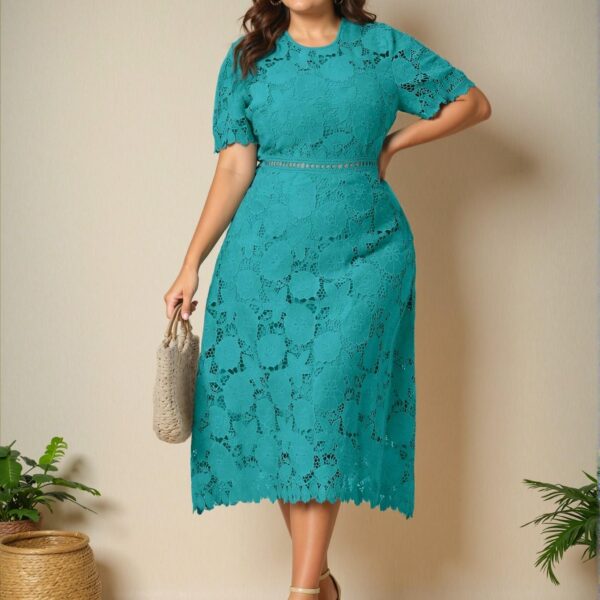 Elegant Teal Blue Graceful Lace Waist Cinched Maxi Dress Perfect for Summer Wedding Guests - Chic, Classy and Trendy Fashion Style to Dress to Impress