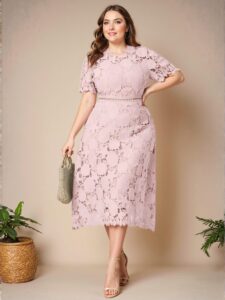 Elegant Baby Pink Flared Maxi Dress with Puff Sleeves and Lace Detailing for a Stylish Spring and Summer Look - Chic, Classy and Trendy Fashion Style to Dress to Impress