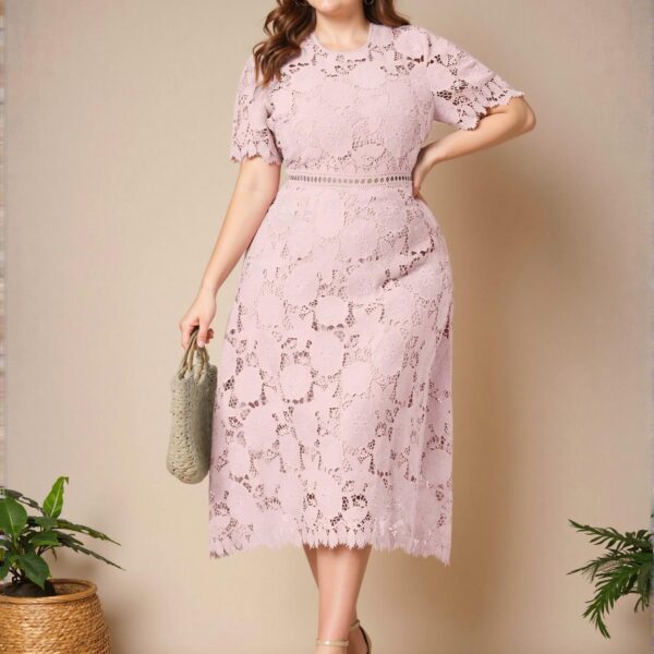 Elegant Baby Pink Flared Maxi Dress with Puff Sleeves and Lace Detailing for a Stylish Spring and Summer Look - Chic, Classy and Trendy Fashion Style to Dress to Impress
