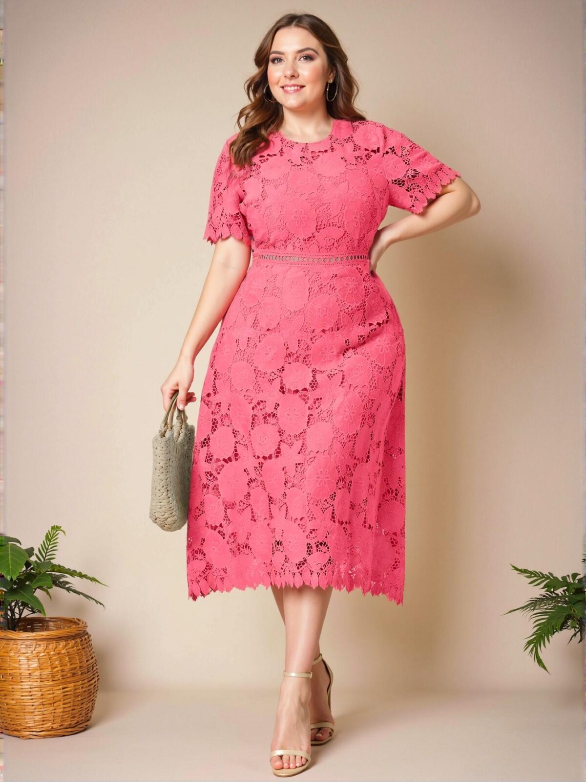 Elegant Watermelon Pink A-Line Dress with Lace Detailing for Spring and Summer "Chic, Classy and Trendy Fashion Style to Dress to Impress"