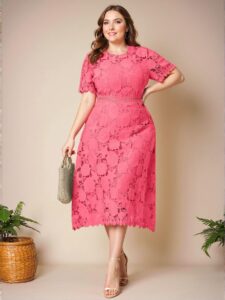 Elegant Watermelon Pink A-Line Dress with Lace Detailing for Spring and Summer "Chic, Classy and Trendy Fashion Style to Dress to Impress"