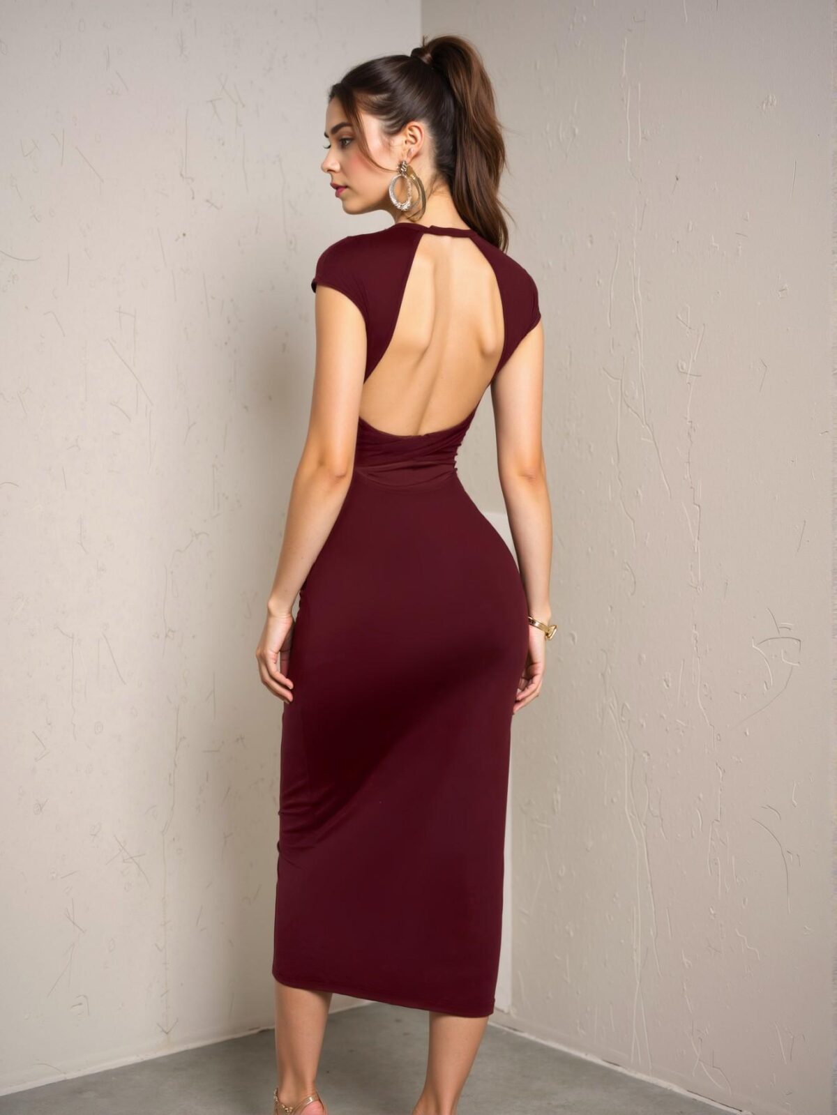 Elegant Burgundy Backless Bodycon Dress for Women - Winter Fashion, Holiday Attire, Clubwear, and Versatile Outfit Options - Chic, Classy and Trendy Fashion Style to Dress to Impress