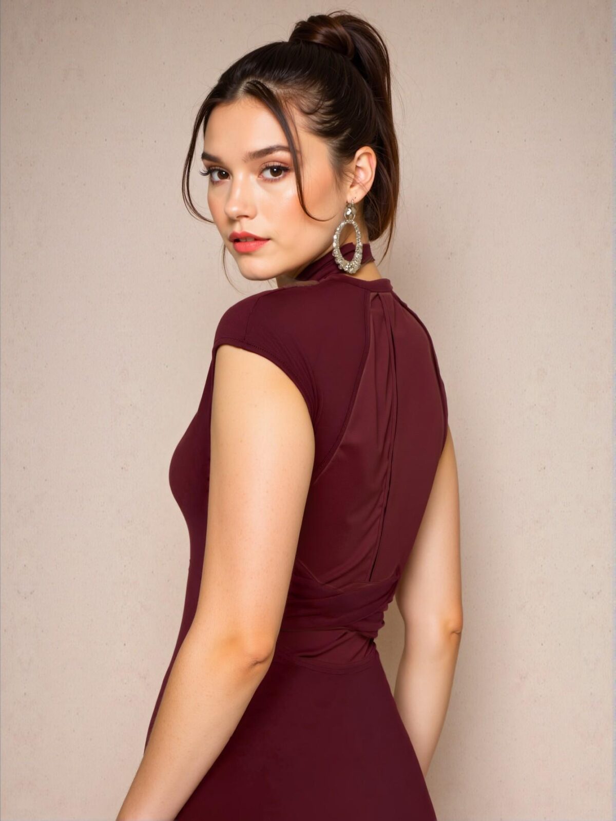 Elegant Burgundy Backless Bodycon Dress for Women - Winter Fashion, Holiday Attire, Clubwear, and Versatile Outfit Options - Chic, Classy and Trendy Fashion Style to Dress to Impress - Image 2