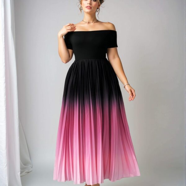 Elegant Multicolor Charming Off Shoulder Pleated Midi Dress with Elastic Waist for Casual Spring/Summer Wear - Chic, Classy and Trendy Fashion Style to Dress to Impress