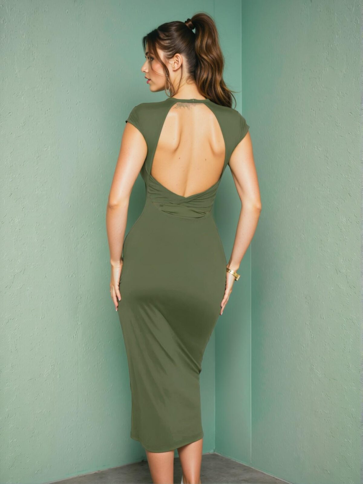 Elegant Green Backless Bodycon Maxi Dress for Spring and Summer - Chic, Classy and Trendy Fashion Style to Dress to Impress - Image 3