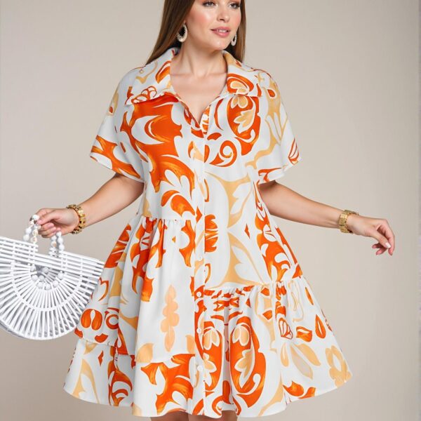 Elegant Orange Flattering Casual Button-Front Loose Mini Dress for Spring and Summer - Chic, Classy and Trendy Fashion Style to Dress to Impress