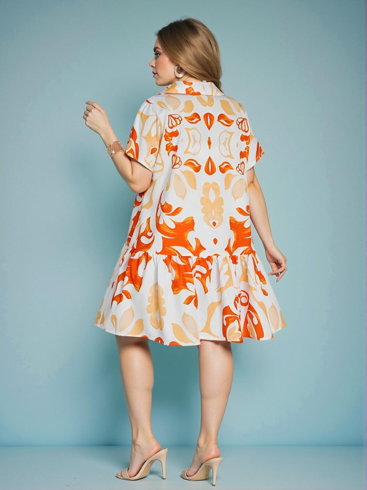 Elegant Orange Flattering Casual Button-Front Loose Mini Dress for Spring and Summer - Chic, Classy and Trendy Fashion Style to Dress to Impress - Image 2