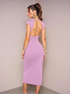 Elegant Pink Backless Fitted Maxi Dress with Criss Cross Cut Out, Sleeveless, Bodycon Style for Autumn/Winter Holiday Celebrations and Everyday Wear, Chic, Classy and Trendy Fashion Style to Dress to Impress