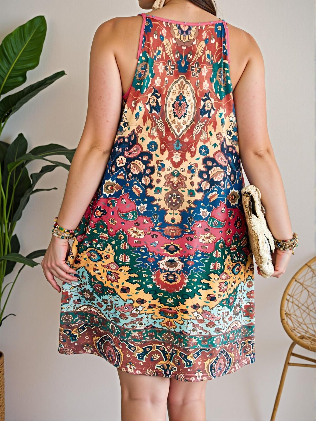 Elegant Multicolor Bohemian Halterneck Sleeveless Dress with Unique Floral Print for Spring and Summer - Chic, Classy and Trendy Fashion Style to Dress to Impress - Image 2