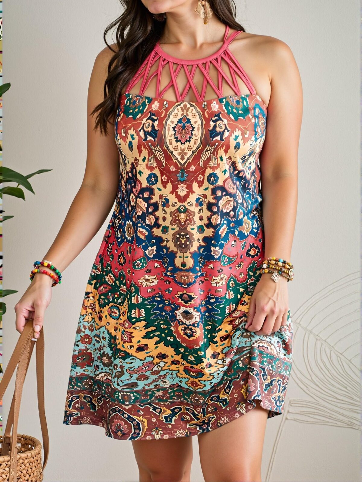 Elegant Multicolor Bohemian Halterneck Sleeveless Dress with Unique Floral Print for Spring and Summer - Chic, Classy and Trendy Fashion Style to Dress to Impress - Image 4