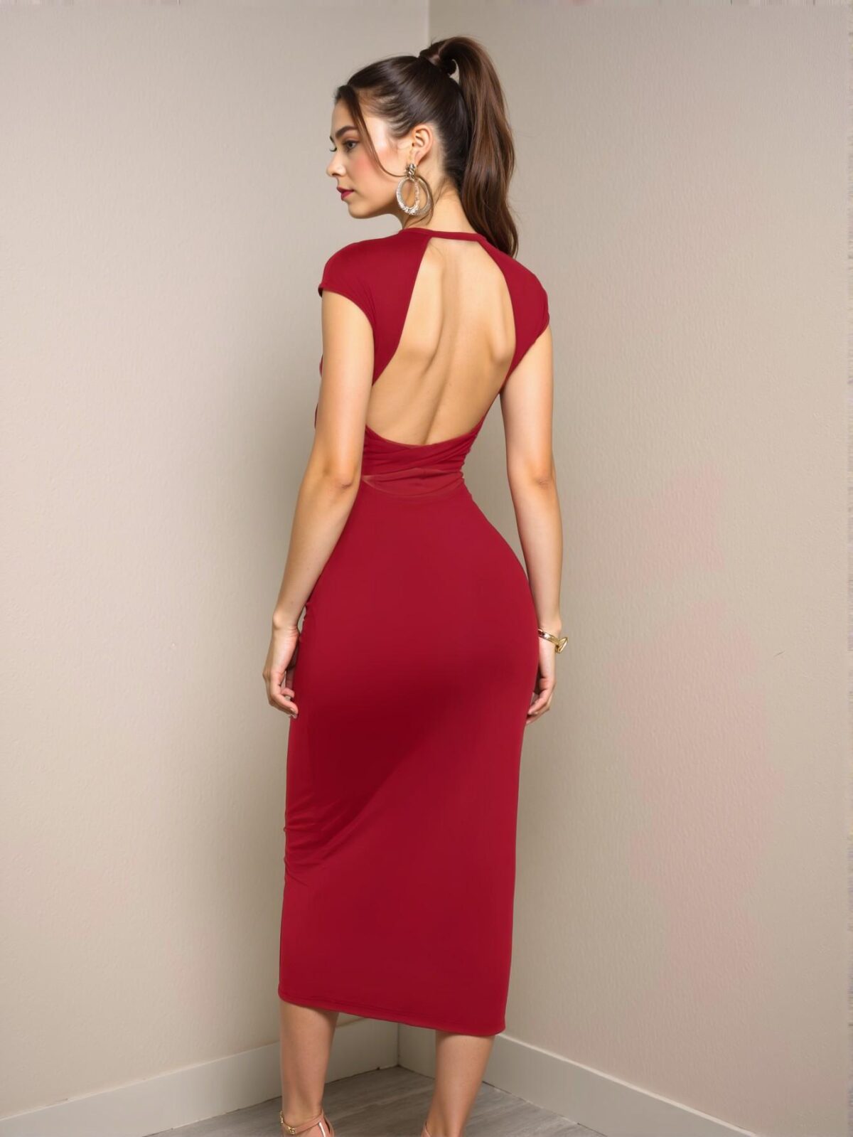 Elegant Red Stylish Backless Maxi Dress with Criss Cross Cut-Outs for Romantic Occasions and Seasonal Celebrations – Chic, Classy, and Trendy Fashion Style to Dress to Impress