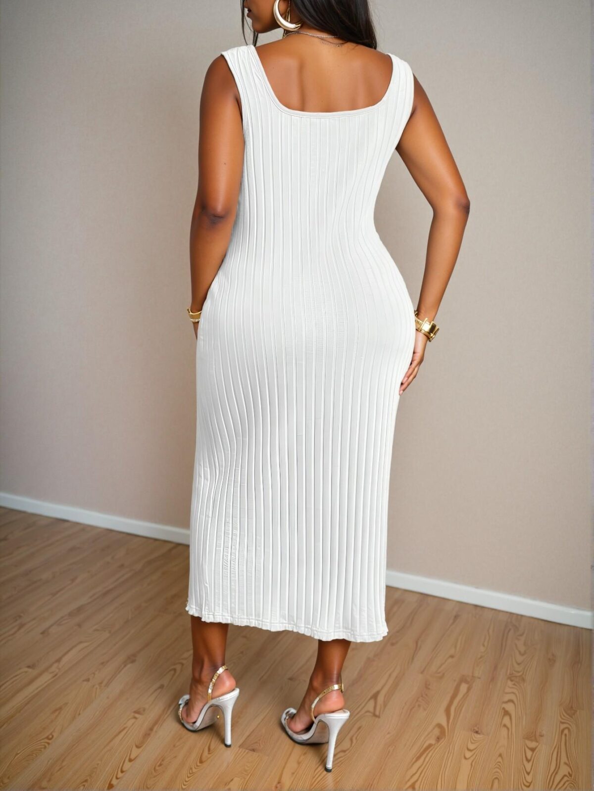 Elegant White Simple Casual Criss-Cross Button Knit Dress for Plus Size Women, Perfect for Spring and Summer "Chic, Classy and Trendy Fashion Style to Dress to Impress" - Image 2