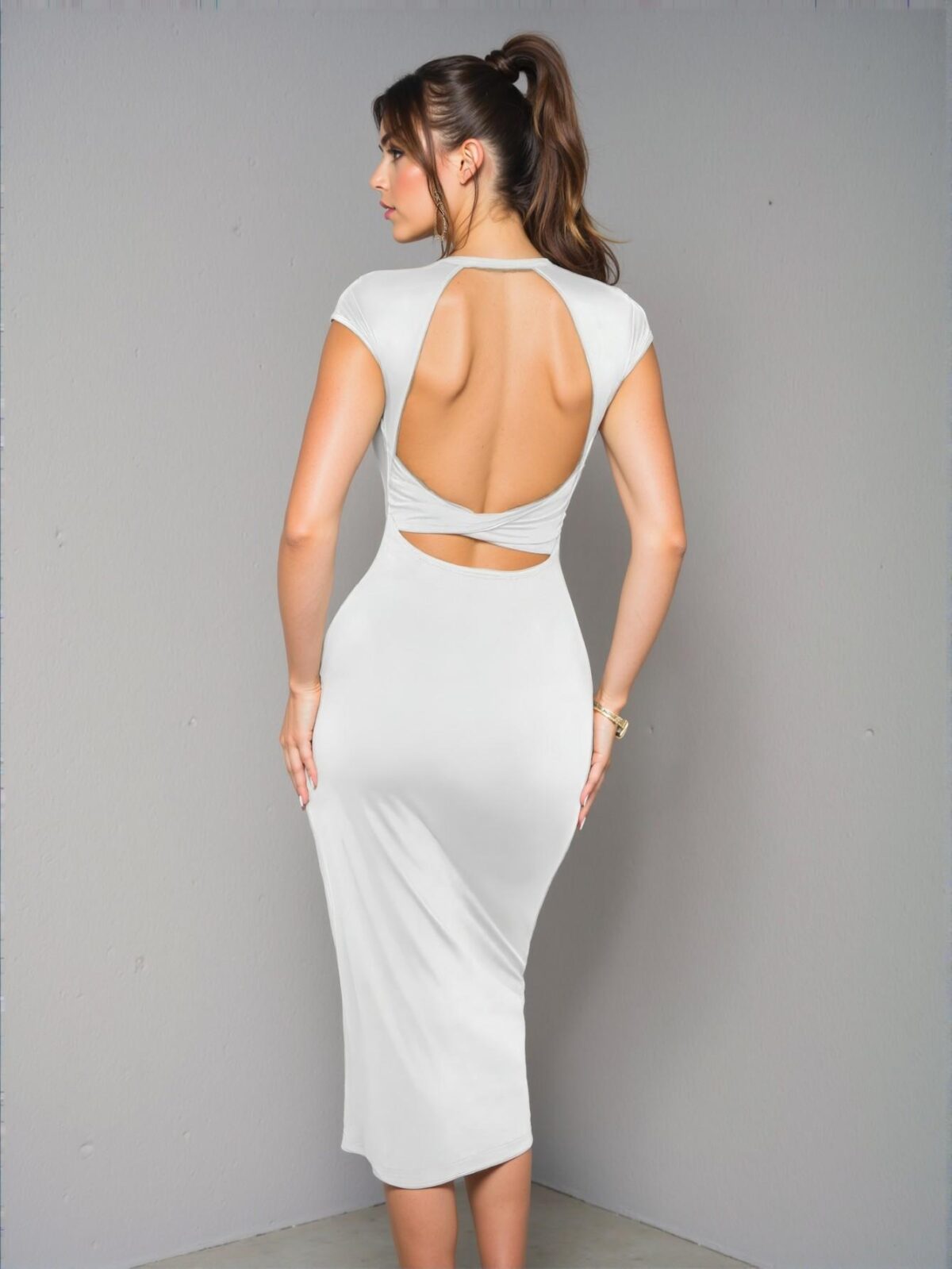 Elegant White Backless Bodycon Dress with Criss Cross Cut Out Design, Perfect for Autumn, Office, Parties, and Everyday Wear – Chic, Classy and Trendy Fashion Style to Dress to Impress - Image 3