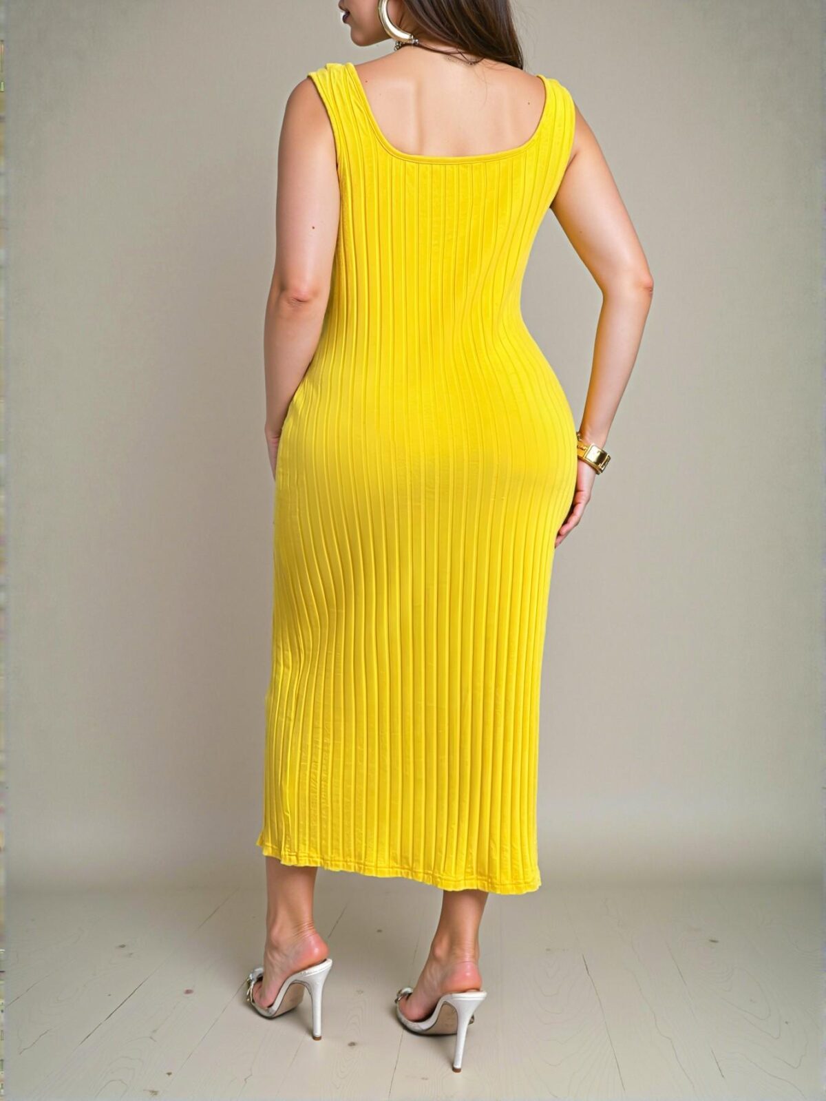 Elegant "Butter Yellow" "Chic Casual Sexy Minimalist Western Open Front Crisscross Racerback Dress for Plus Size Women, Perfect for Spring & Summer" "Chic, Classy and Trendy Fashion Style to Dress to Impress" - Image 2