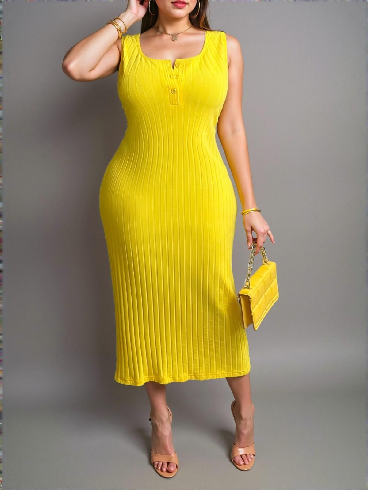 Elegant "Butter Yellow" "Chic Casual Sexy Minimalist Western Open Front Crisscross Racerback Dress for Plus Size Women, Perfect for Spring & Summer" "Chic, Classy and Trendy Fashion Style to Dress to Impress" - Image 4