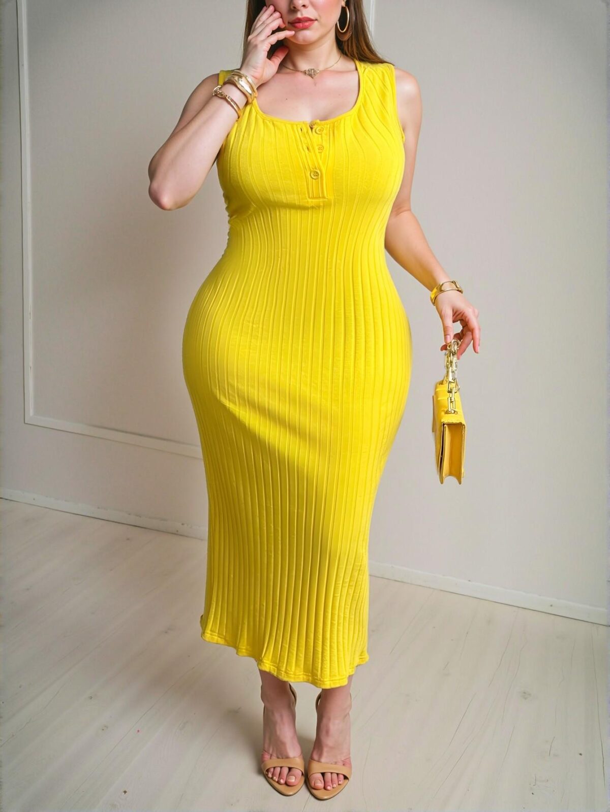 Elegant "Butter Yellow" "Chic Casual Sexy Minimalist Western Open Front Crisscross Racerback Dress for Plus Size Women, Perfect for Spring & Summer" "Chic, Classy and Trendy Fashion Style to Dress to Impress" - Image 5