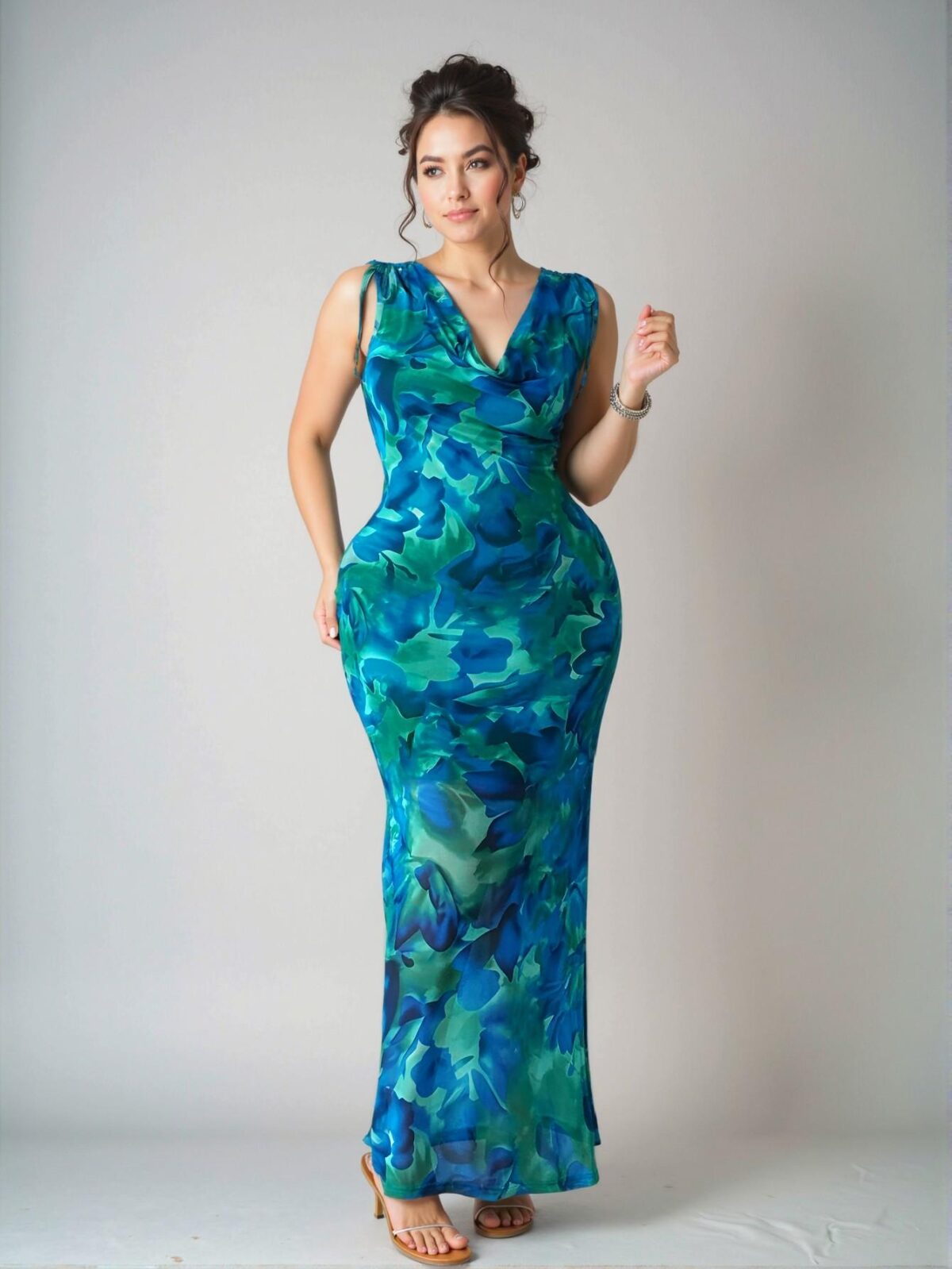 Elegant Green Flowy High-End Bodycon Dress with Slimming Print for Spring and Summer - Chic, Classy and Trendy Fashion Style to Dress to Impress - Image 5