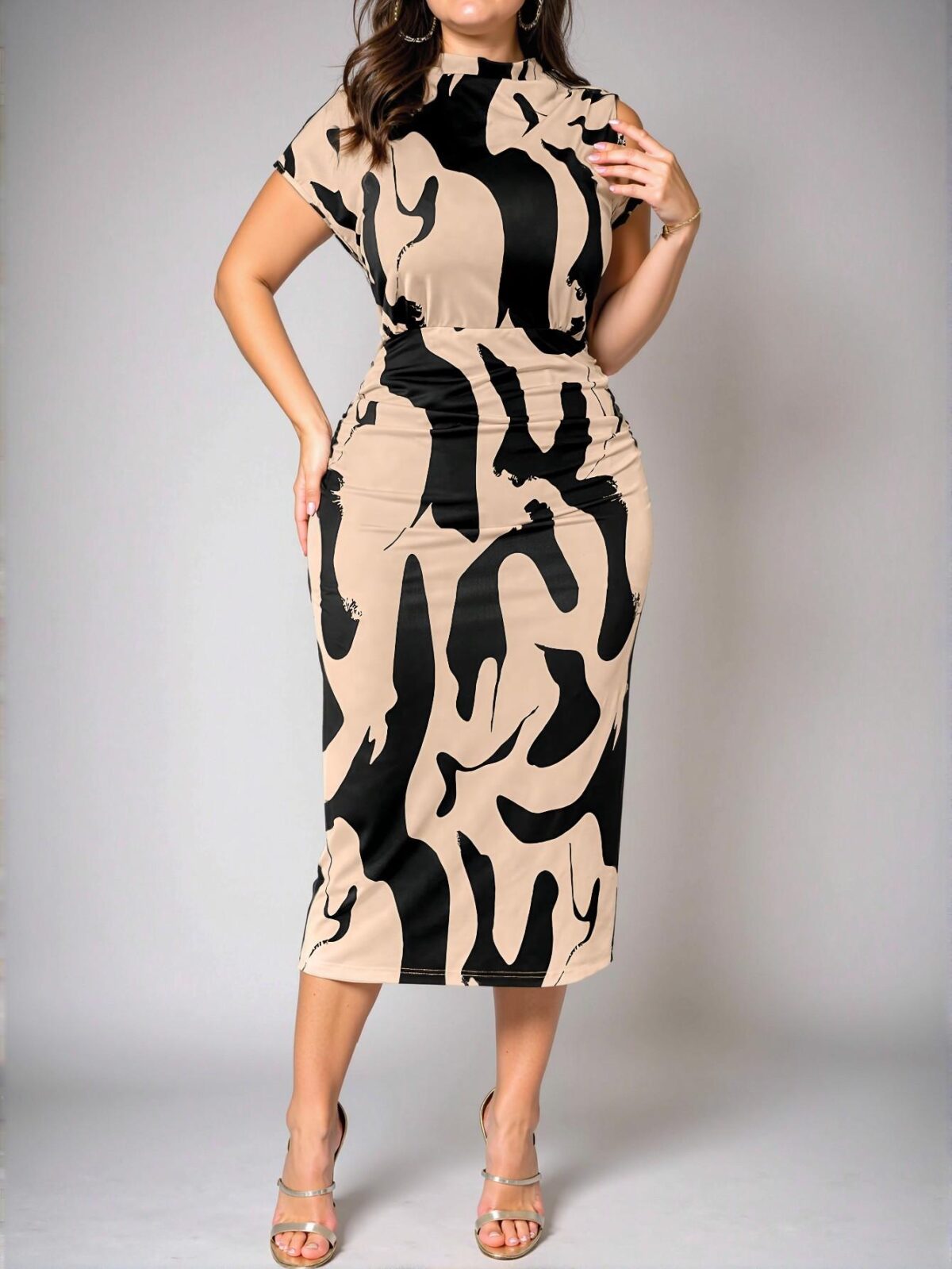 Elegant Multicolor Stylish Plus Size V-Neck Short Sleeve Pleated Hem Maxi Dress for Spring and Summer - Chic, Classy and Trendy Fashion Style to Dress to Impress - Image 3