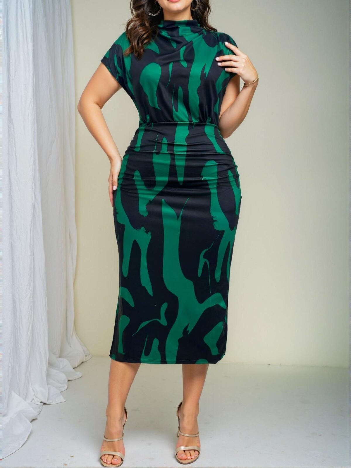 Elegant Multicolor Ruched Bodycon Mini Dress with Short Sleeves and High Waist Design for Autumn and Spring Outfits - Chic, Classy, and Trendy Fashion Style to Dress to Impress