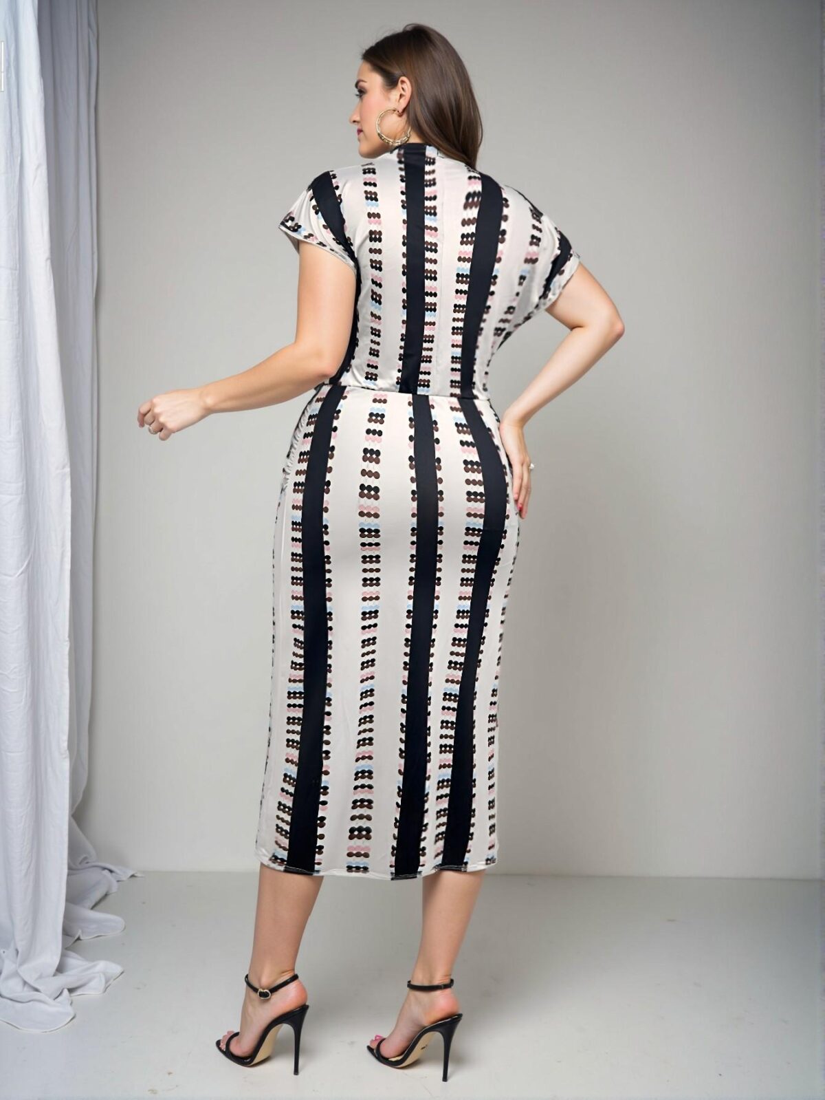 Elegant Multicolor Stylish Colorblock Print Batwing Sleeve Ruched Maxi Dress for Spring and Summer - Chic, Classy, and Trendy Fashion Style to Dress to Impress - Image 2