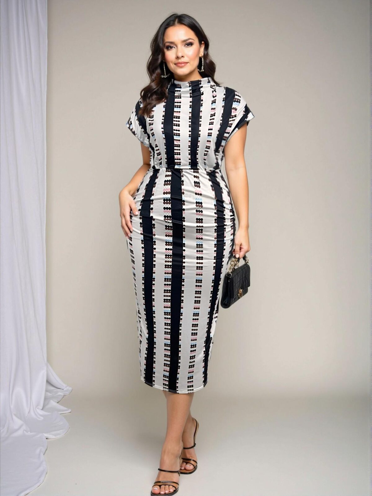 Elegant Multicolor Stylish Colorblock Print Batwing Sleeve Ruched Maxi Dress for Spring and Summer - Chic, Classy, and Trendy Fashion Style to Dress to Impress - Image 5
