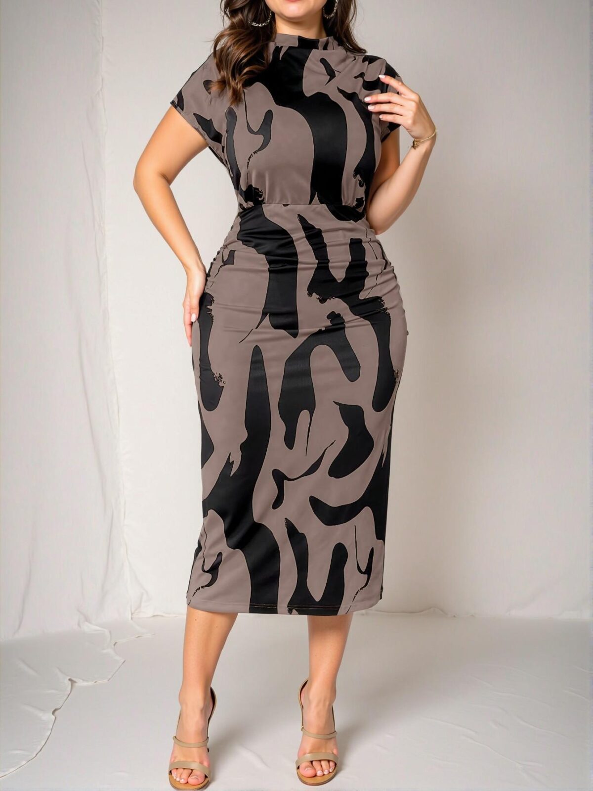 Elegant Multicolor Fitted Ruched Collar Batwing Sleeve Maxi Dress for Spring and Summer - Chic, Classy and Trendy Fashion Style to Dress to Impress - Image 5
