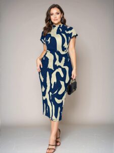 Elegant Multicolor Stylish Elastic Ruched Waist Pencil Dress with Short Sleeves for Autumn and Spring Looks "Chic, Classy and Trendy Fashion Style to Dress to Impress"