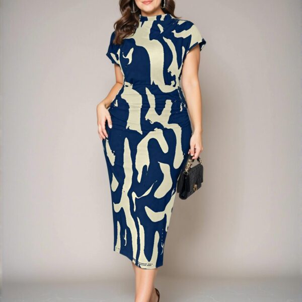 Elegant Multicolor Stylish Elastic Ruched Waist Pencil Dress with Short Sleeves for Autumn and Spring Looks "Chic, Classy and Trendy Fashion Style to Dress to Impress"